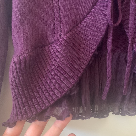 Bernis Burgundy Vintage Cardigan with fur and pearl beaded collar, Sz 11 (M) - Picture 10 of 10